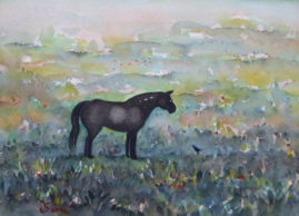 Cheval noir | Aquarelle | 24x18