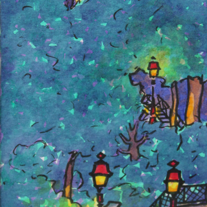 Escaliers Montmartrois de Nuit | Aquarelle | 9x17