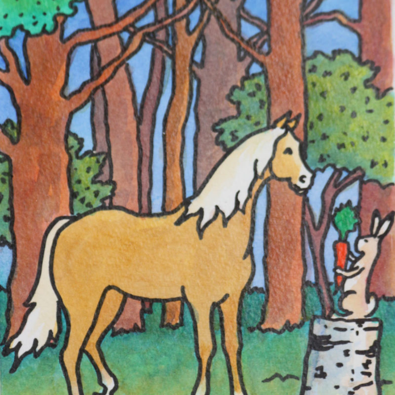 Le cheval et le lapin | Aquarelle | 12x18,5