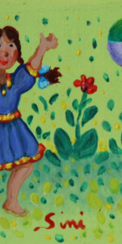 Fillette et ballon | Acrylique | 6x6